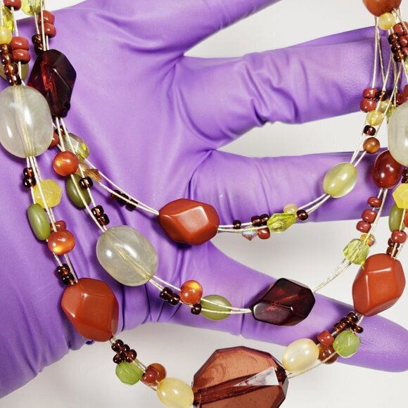 Eye-Catching Gold Tone Layered Illusion Multicolored Beaded Necklace for Women - Picture 7 of 7